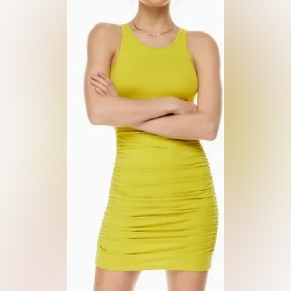 Chartreuse ruched TNA dress